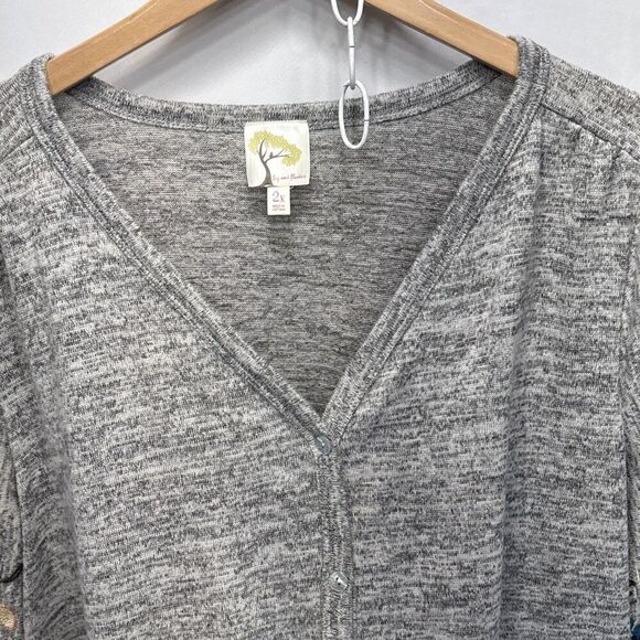 Anthropologie Fig & Flower Embroidered Tie‑Front Button Top 2X Gray Boho Sleeve - Picture 5 of 10